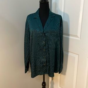 Self Esteem green leopard print satin look shirt